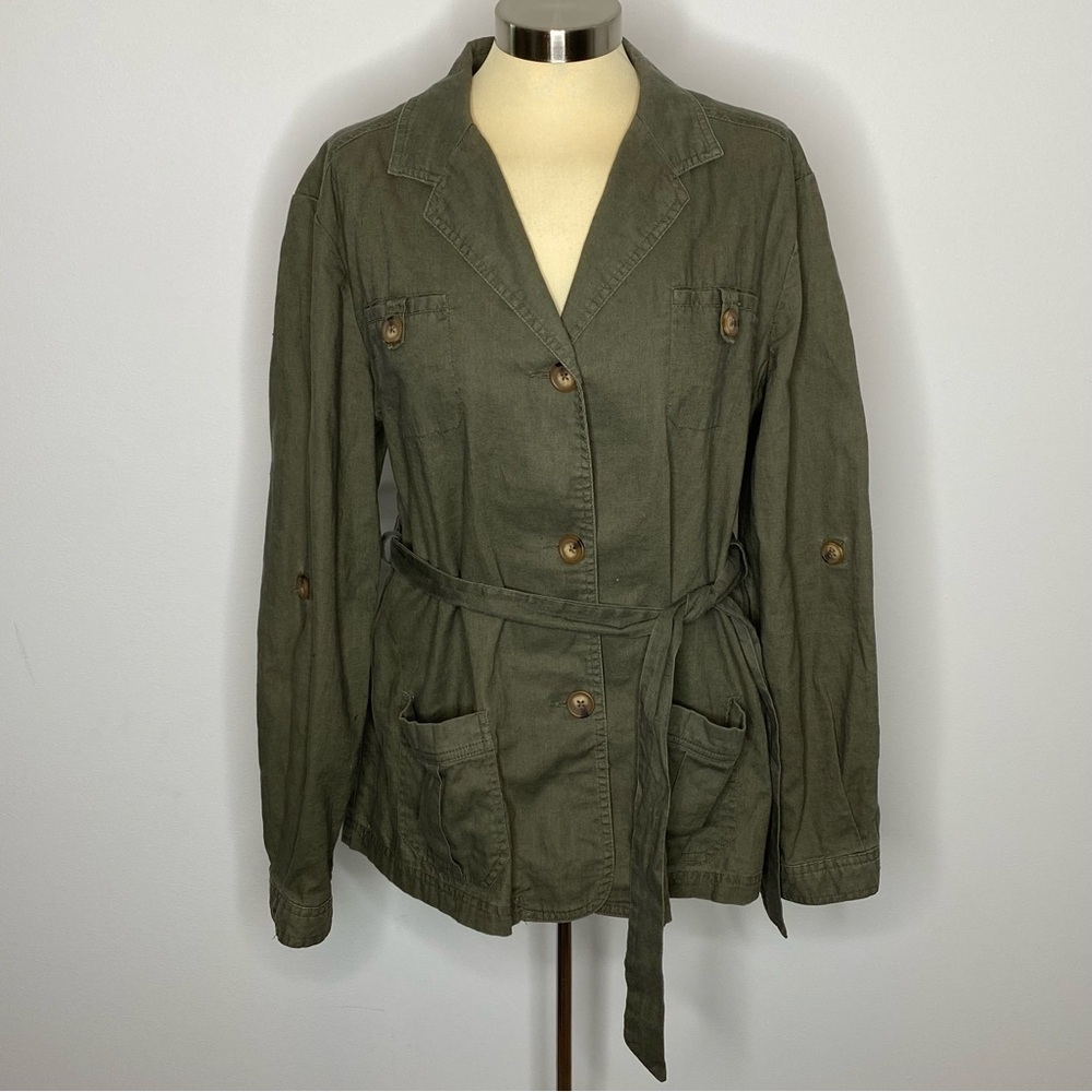 Laura Scott Olive Linen Blend Utility Jacket